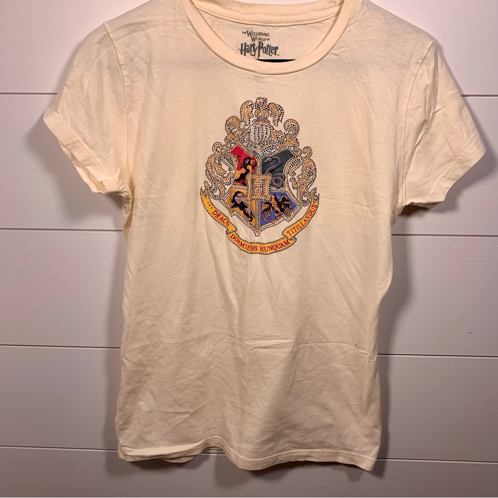 Harry Potter T-shirt Women Sz M Universal Studios Rhinestones Bling Cream
